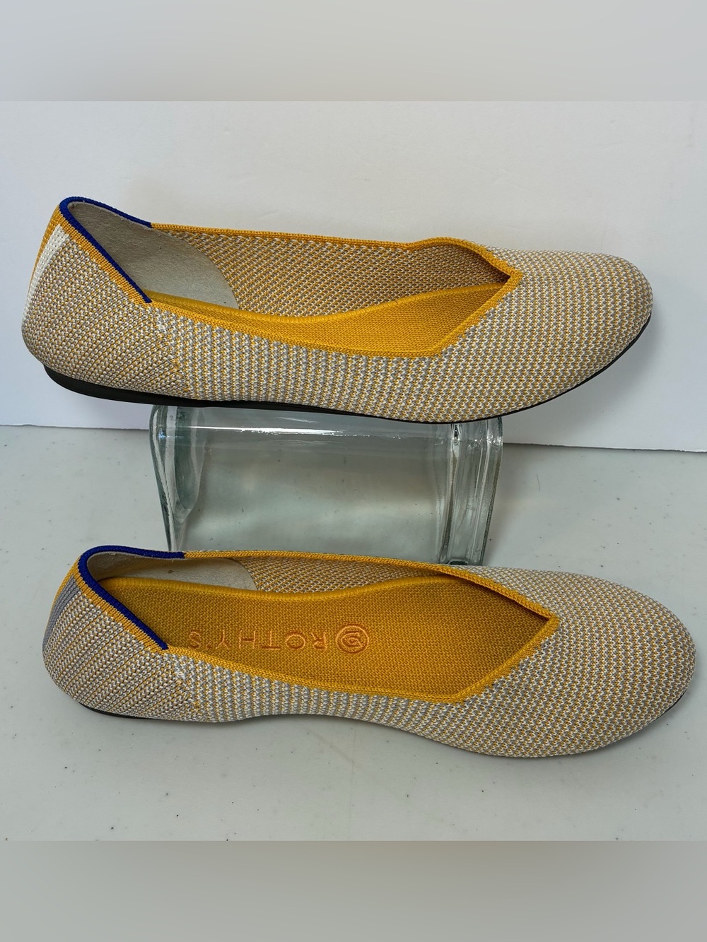 Rothys The Point Yellow Honeycomb Knit Pointed Toe Flats Womens 9.5 Washable